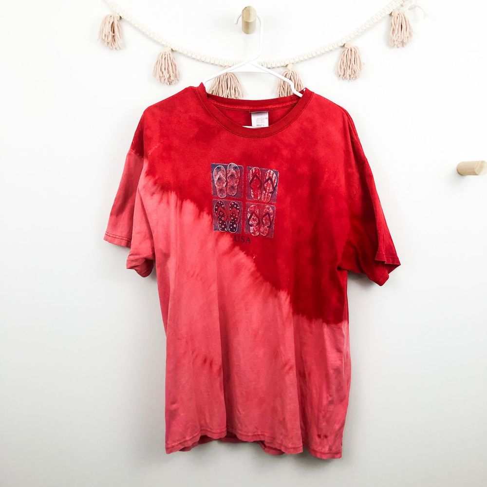 USA Sonoma Red Bleached Dip Dye Oversized Tee